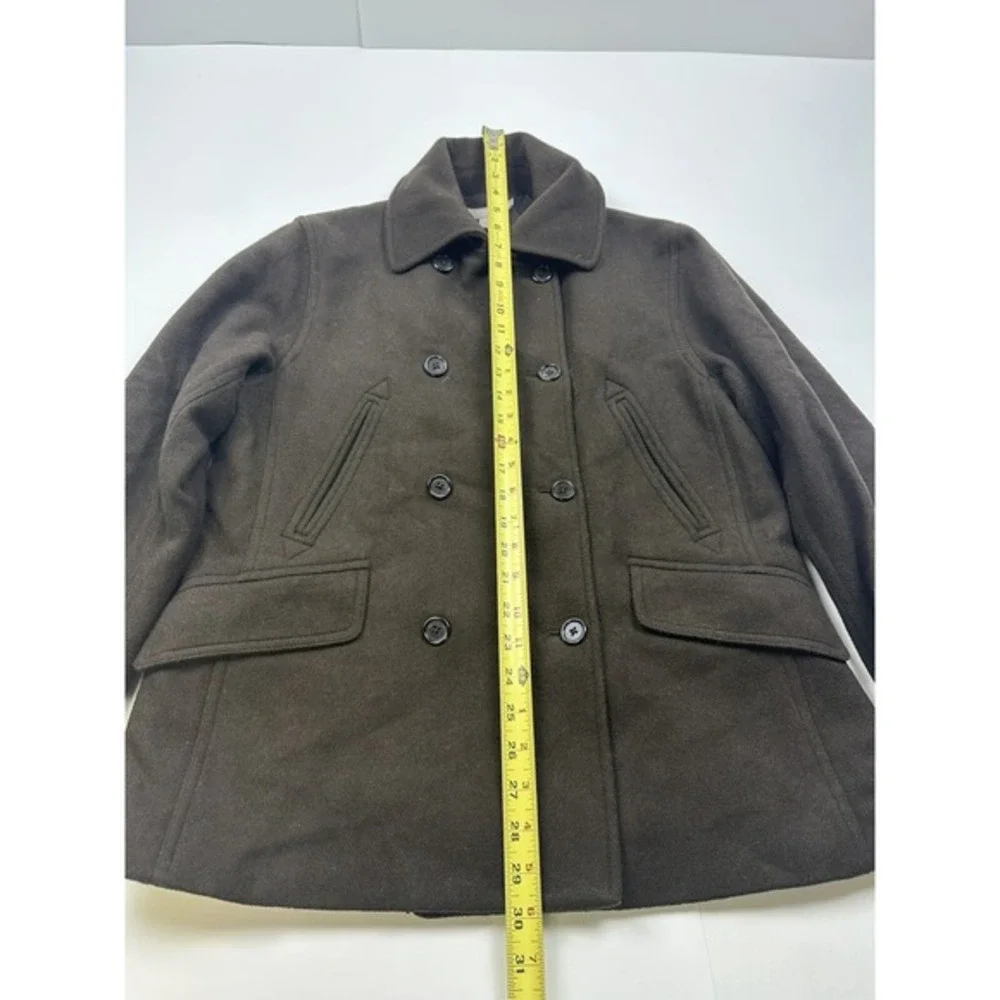 Vintage J. Crew Chocolate‎ Brown Wool Double Breasted Pea Coat Small - Picture 3 of 7